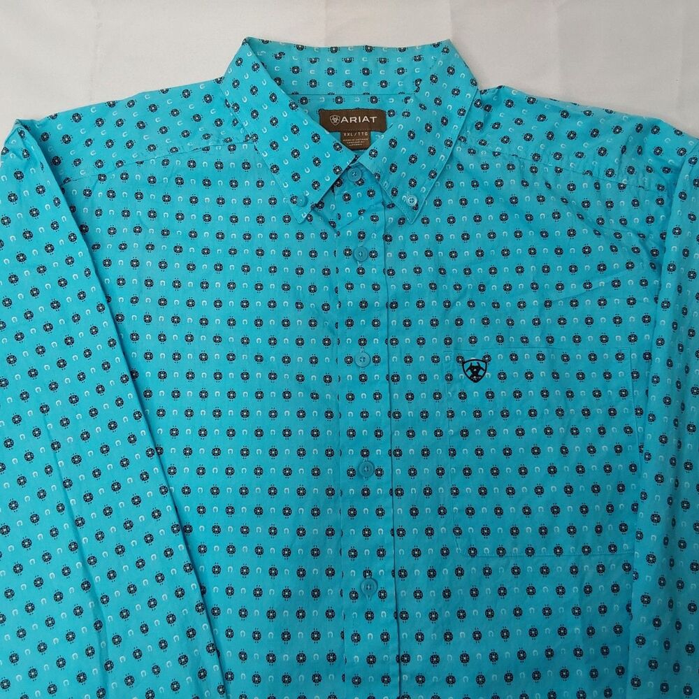 Ariat Mens Manuel Classic Long Sleeve Shirt Aruba Blue Geometric XXL
